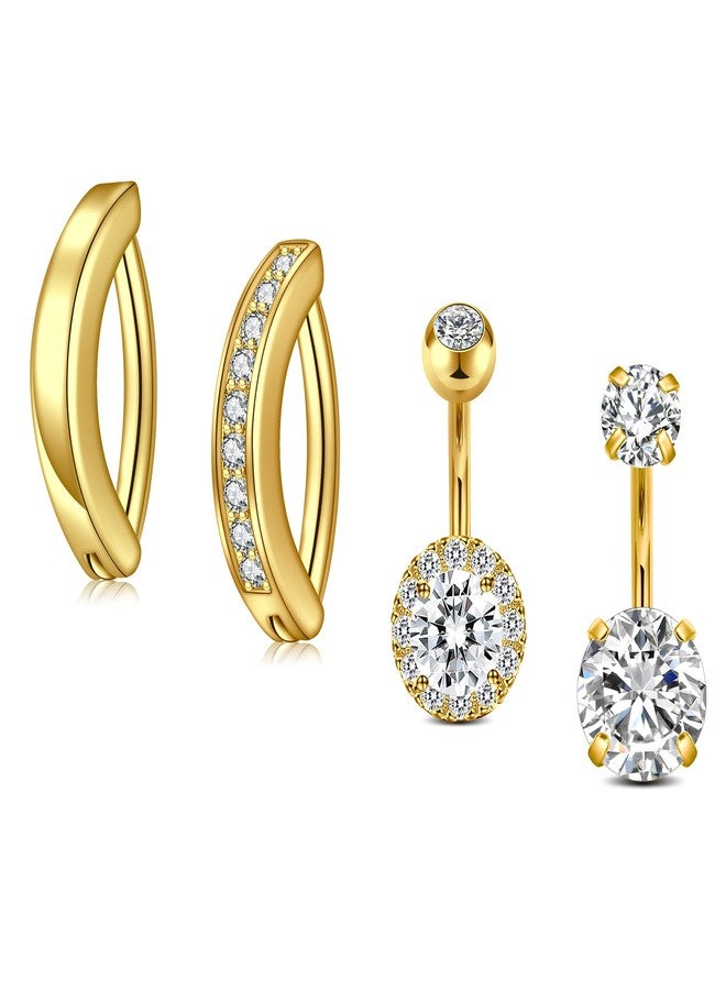JFORYOU 4PCS Gold1/4 Inch Short Belly Button Rings 14G 6mm Stainless Steel Clicker Belly Rings Sparkly CZ Navel Rings for Women Men - Image 1